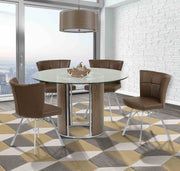 Spago Contemporary Dining Chair in Vintage Coffee Faux Leather with Brushed Stainless Steel Finish - Set of 2 - Furniture City (CA)l