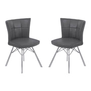 Spago Contemporary Dining Chair in Vintage Gray Faux Leather with Brushed Stainless Steel Finish - Set of 2 - Furniture City (CA)l
