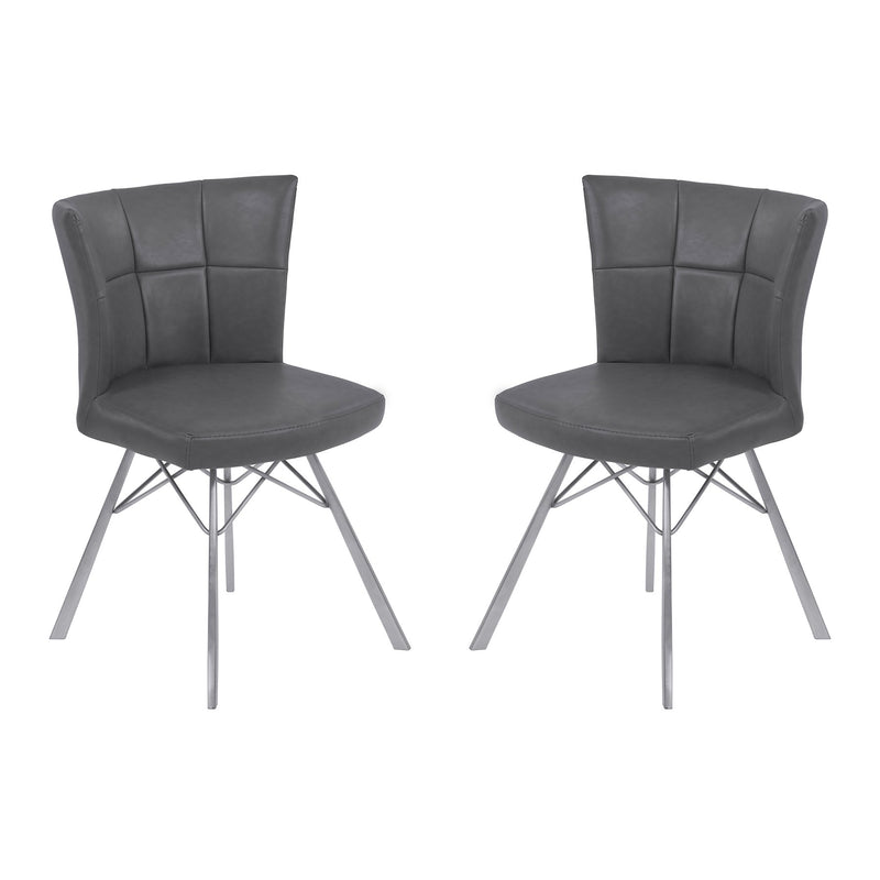 Spago Contemporary Dining Chair in Vintage Gray Faux Leather with Brushed Stainless Steel Finish - Set of 2 - Furniture City (CA)l