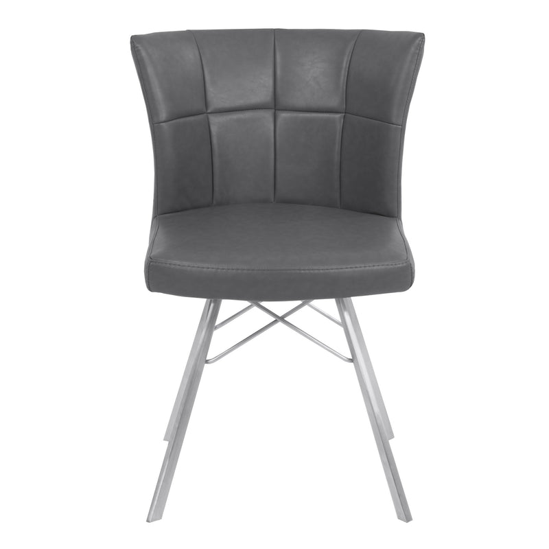 Spago Contemporary Dining Chair in Vintage Gray Faux Leather with Brushed Stainless Steel Finish - Set of 2 - Furniture City (CA)l