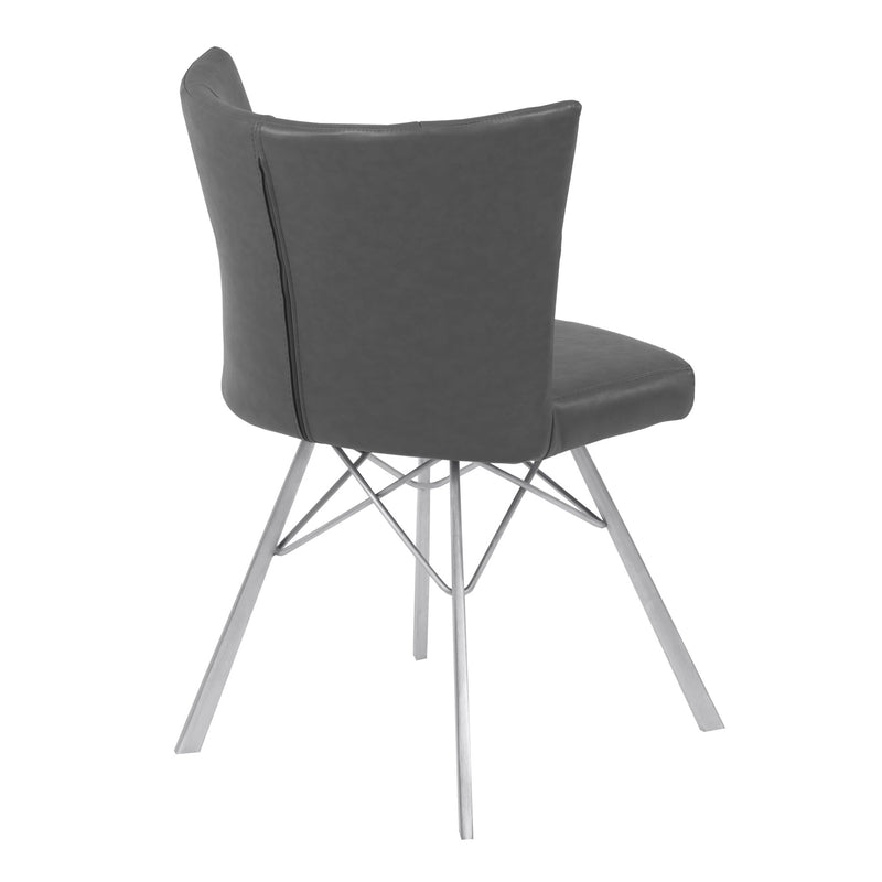 Spago Contemporary Dining Chair in Vintage Gray Faux Leather with Brushed Stainless Steel Finish - Set of 2 - Furniture City (CA)l