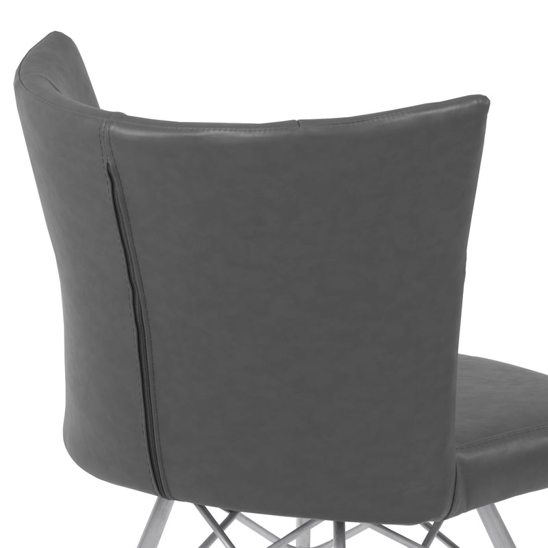 Spago Contemporary Dining Chair in Vintage Gray Faux Leather with Brushed Stainless Steel Finish - Set of 2 - Furniture City (CA)l