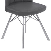 Spago Contemporary Dining Chair in Vintage Gray Faux Leather with Brushed Stainless Steel Finish - Set of 2 - Furniture City (CA)l