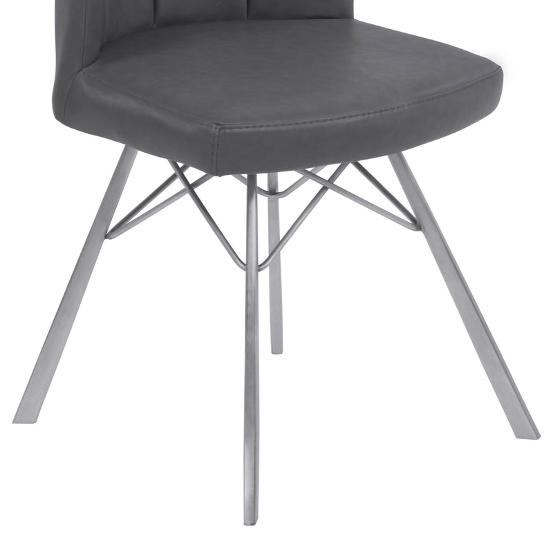 Spago Contemporary Dining Chair in Vintage Gray Faux Leather with Brushed Stainless Steel Finish - Set of 2 - Furniture City (CA)l