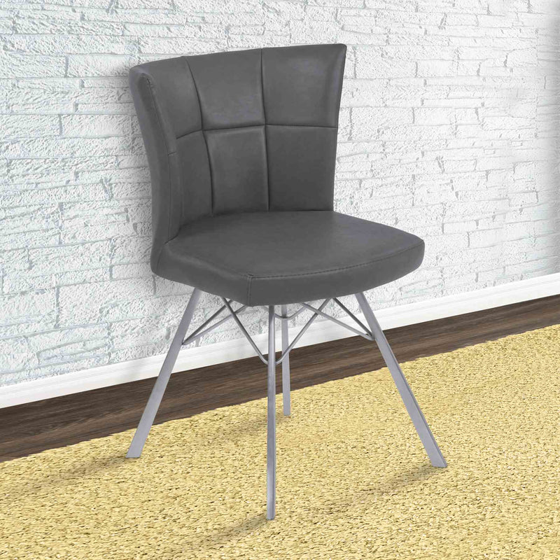 Spago Contemporary Dining Chair in Vintage Gray Faux Leather with Brushed Stainless Steel Finish - Set of 2 - Furniture City (CA)l