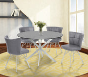 Spago Contemporary Dining Chair in Vintage Gray Faux Leather with Brushed Stainless Steel Finish - Set of 2 - Furniture City (CA)l
