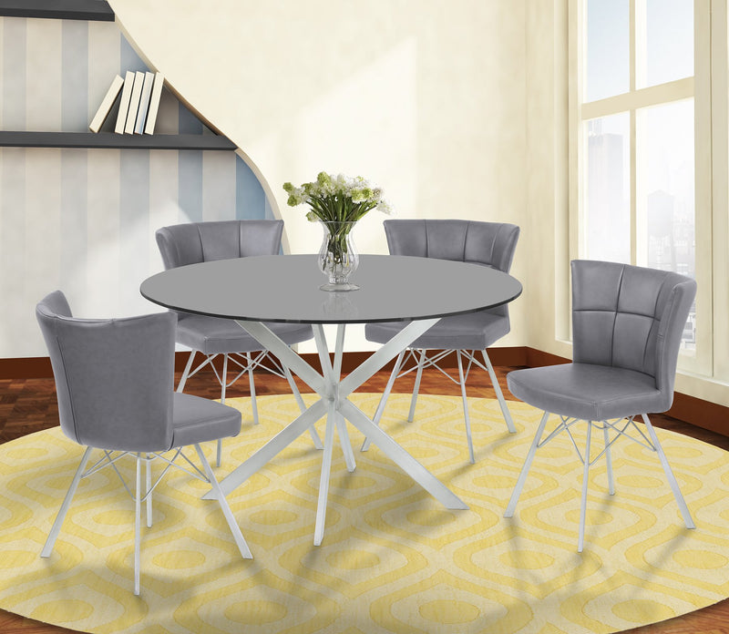 Spago Contemporary Dining Chair in Vintage Gray Faux Leather with Brushed Stainless Steel Finish - Set of 2 - Furniture City (CA)l