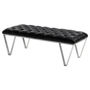 Serene Contemporary Tufted Bench in Brushed Stainless Steel with Black Faux Leather - Furniture City (CA)l