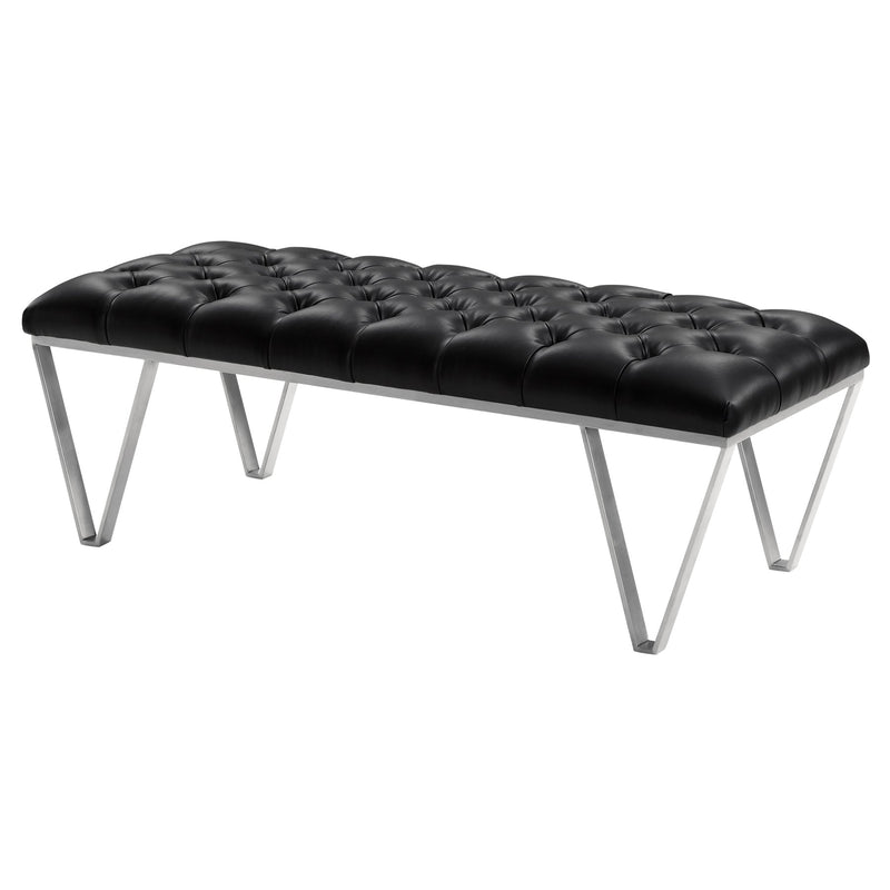 Serene Contemporary Tufted Bench in Brushed Stainless Steel with Black Faux Leather - Furniture City (CA)l