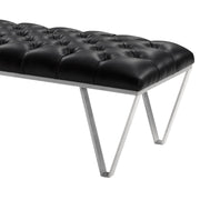 Serene Contemporary Tufted Bench in Brushed Stainless Steel with Black Faux Leather - Furniture City (CA)l