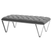 Serene Contemporary Bench in Brushed Stainless Steel with Gray Fabric - Furniture City (CA)l