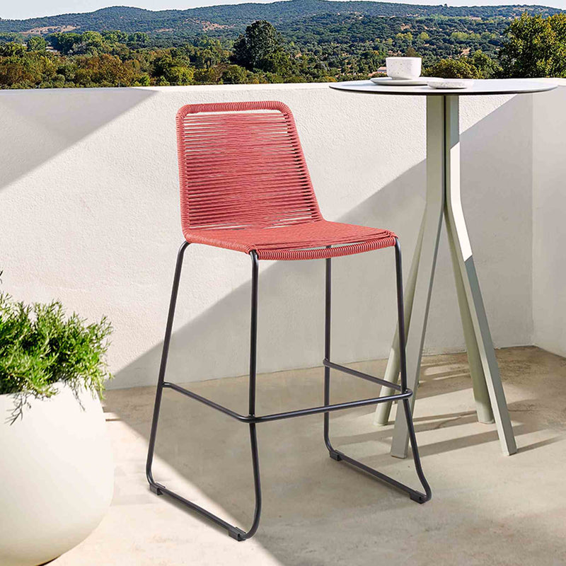 Shasta 30" and 26" Outdoor Metal and Rope Stackable Barstool - Furniture City (CA)l