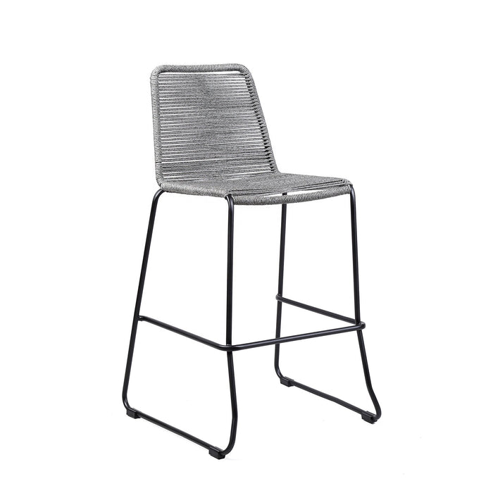 Shasta 30" Outdoor Metal and Gray Rope Stackable Barstool