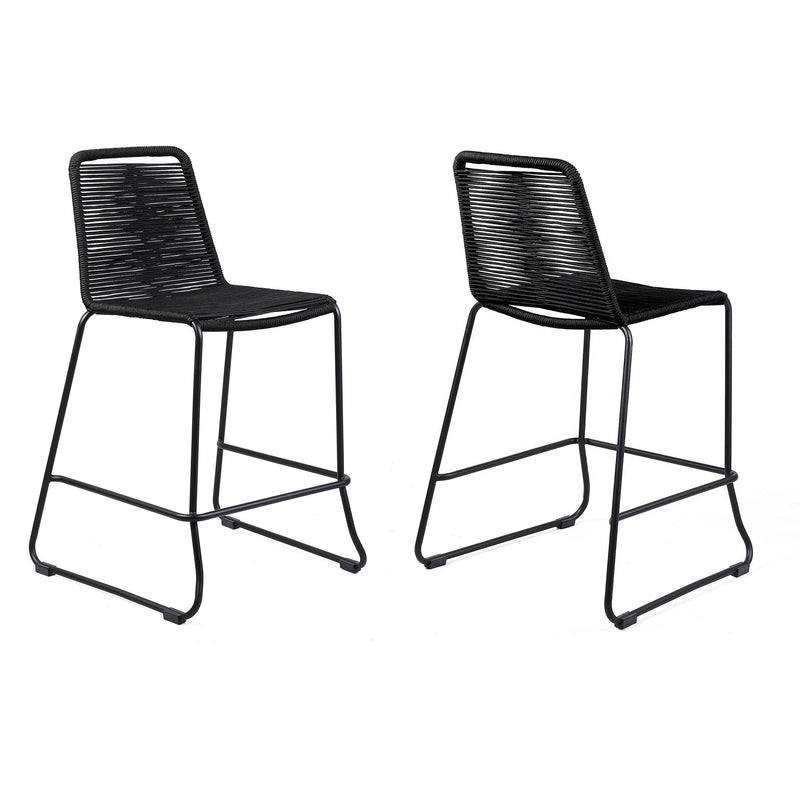Shasta 26" Outdoor Metal and Black Rope Stackable Counter Stool - Set of 2 - Furniture City (CA)l