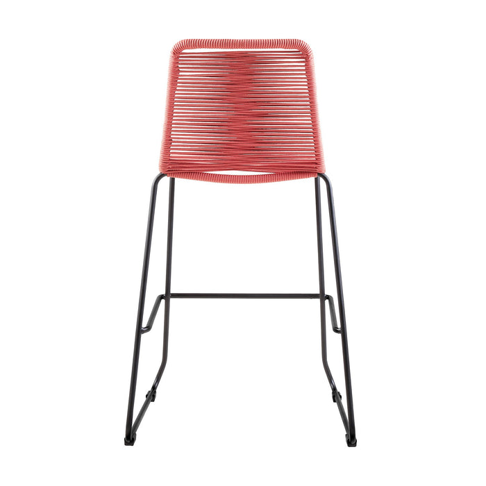 Shasta 26" Outdoor Metal and Brick Red Rope Stackable Counter Stool - Set of 2