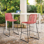 Shasta 30" Outdoor Metal and Brick Red Rope Stackable Barstool - Set of 2 - Furniture City (CA)l