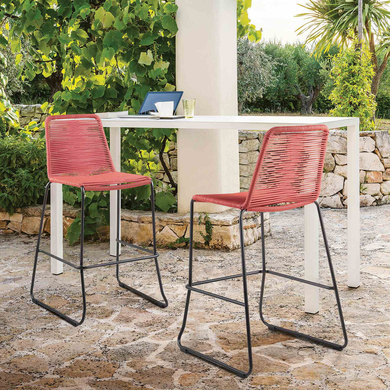 Shasta 30" Outdoor Metal and Brick Red Rope Stackable Barstool - Set of 2 - Furniture City (CA)l