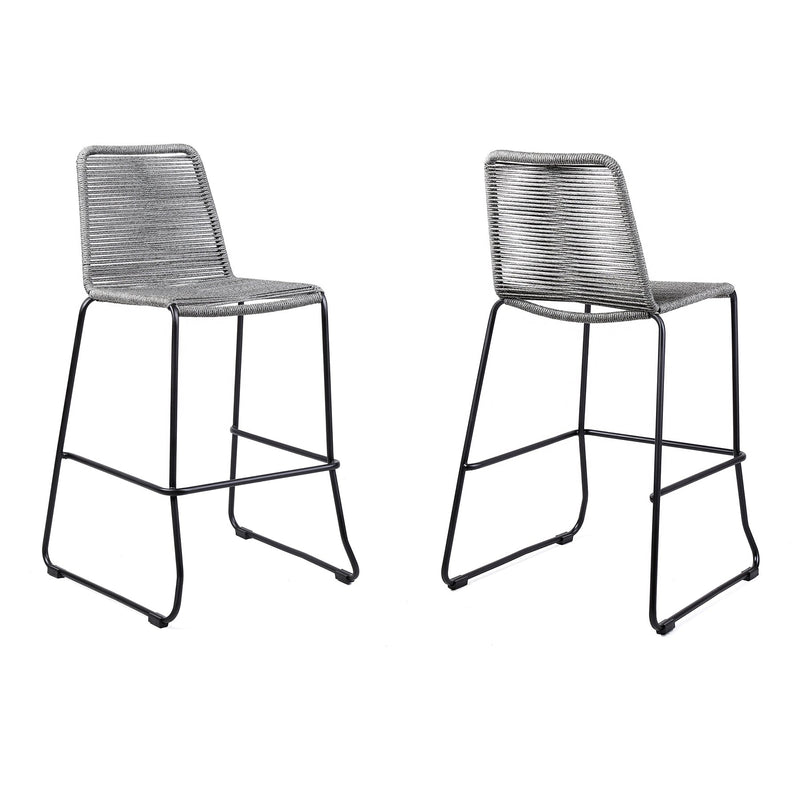 Shasta 26" Outdoor Metal and Gray Rope Stackable Barstool - Set of 2 - Furniture City (CA)l
