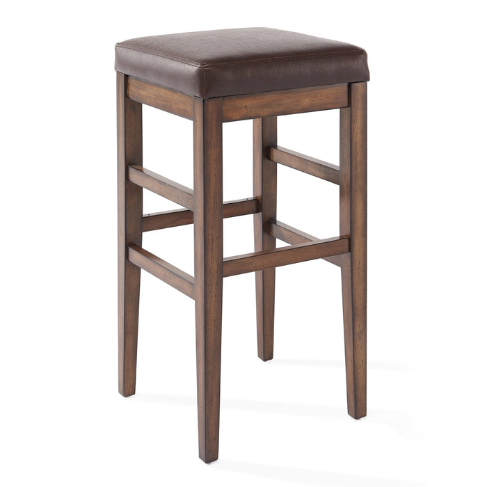 Sonata 26" Counter Height Wood Backless Barstool in Chestnut Finish and Kahlua Faux Leather