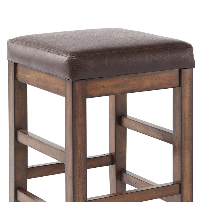 Sonata 26" Counter Height Wood Backless Barstool in Chestnut Finish and Kahlua Faux Leather