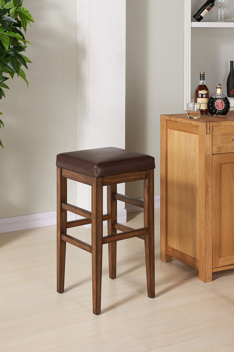 Sonata 26" Counter Height Wood Backless Barstool in Chestnut Finish and Kahlua Faux Leather - Furniture City (CA)l