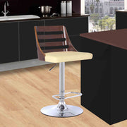 Storm Barstool in Chrome finish with Walnut wood and Cream Faux Leather - Furniture City (CA)l