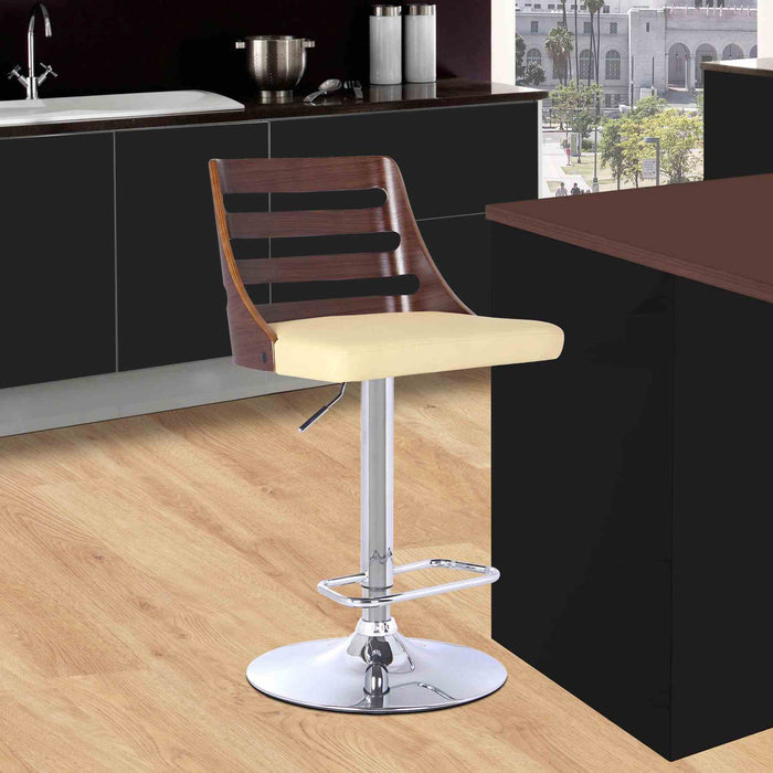 Storm Barstool in Chrome finish with Walnut wood and Cream Faux Leather