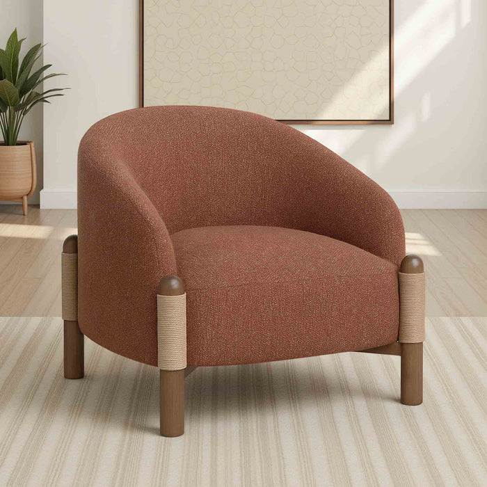 Stormy Accent Chair in Salted Rust Fabric with Chestnut Brown Finish