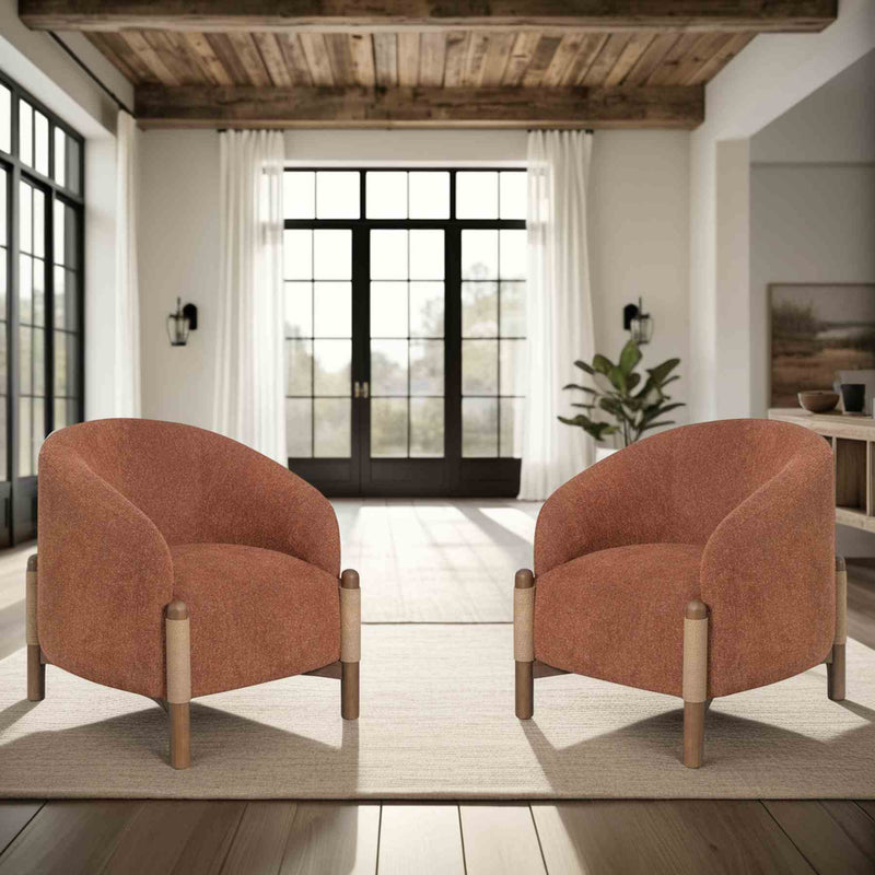 Stormy Accent Chair in Salted Rust Fabric with Chestnut Brown Finish - Furniture City (CA)l