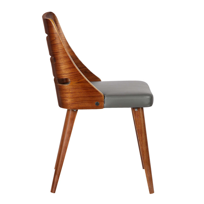 Storm Mid-Century Dining Chair in Walnut Wood and Gray Faux Leather