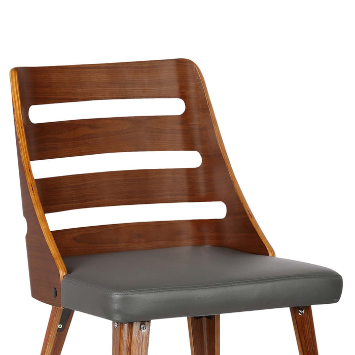 Storm Mid-Century Dining Chair in Walnut Wood and Gray Faux Leather