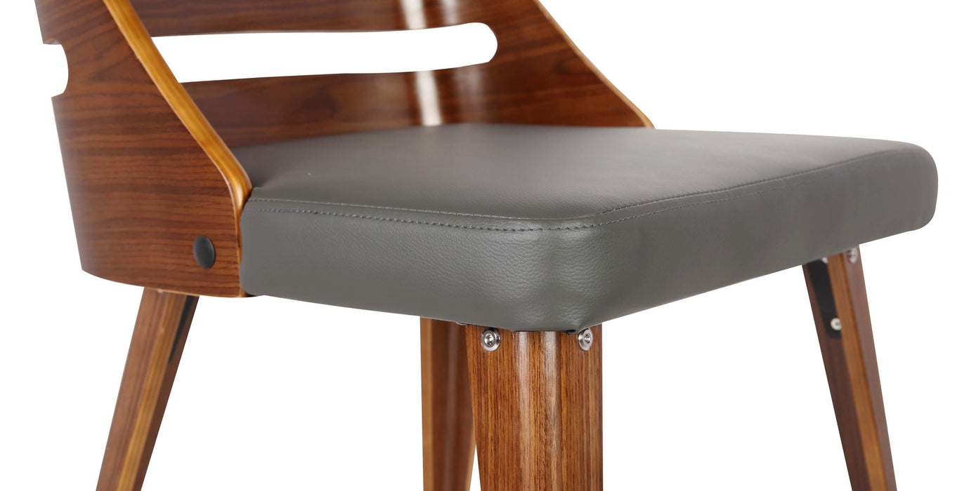 Storm Mid-Century Dining Chair in Walnut Wood and Gray Faux Leather