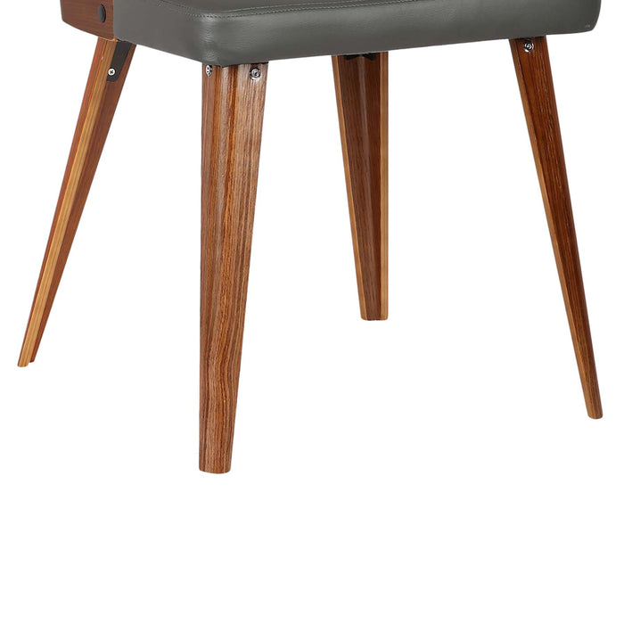 Storm Mid-Century Dining Chair in Walnut Wood and Gray Faux Leather