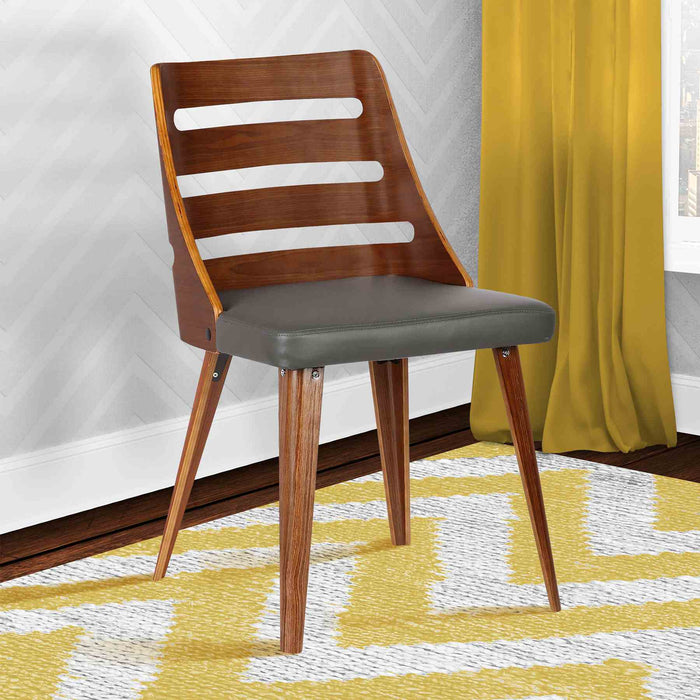Storm Mid-Century Dining Chair in Walnut Wood and Gray Faux Leather