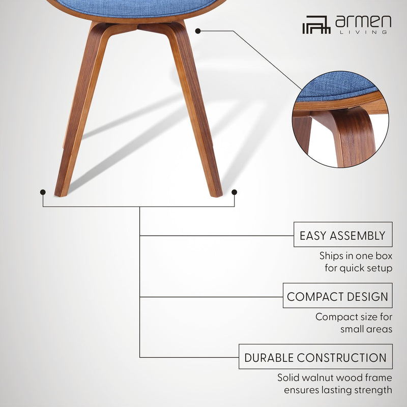 Summer Mid-Century Chair in Blue Fabric with Walnut Wood Finish - Furniture City (CA)l
