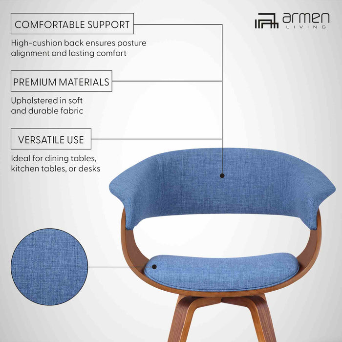 Summer Mid-Century Chair in Blue Fabric with Walnut Wood Finish