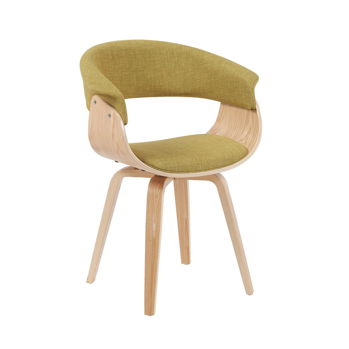 Summer Mid-Century Upholstered Dining Chair in Green and Patterned Oak Finish