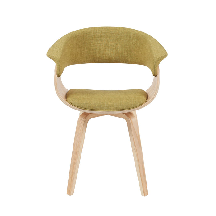 Summer Mid-Century Upholstered Dining Chair in Green and Patterned Oak Finish