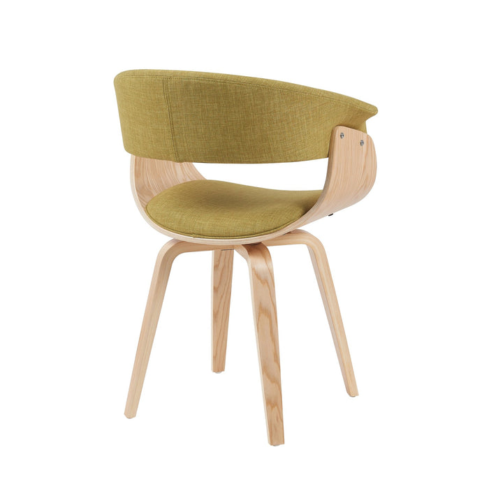 Summer Mid-Century Upholstered Dining Chair in Green and Patterned Oak Finish