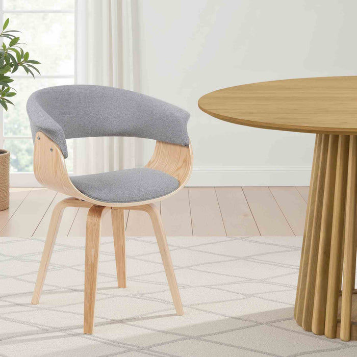 Summer Mid-Century Upholstered Dining Chair in Grey and Patterned Oak Finish