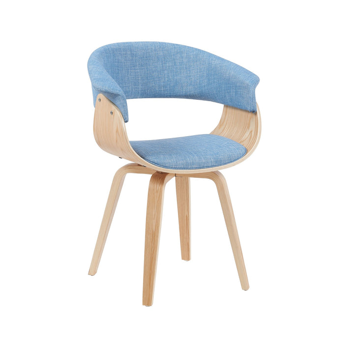 Summer Mid-Century Upholstered Dining Chair in Light Blue and Patterned Oak Finish