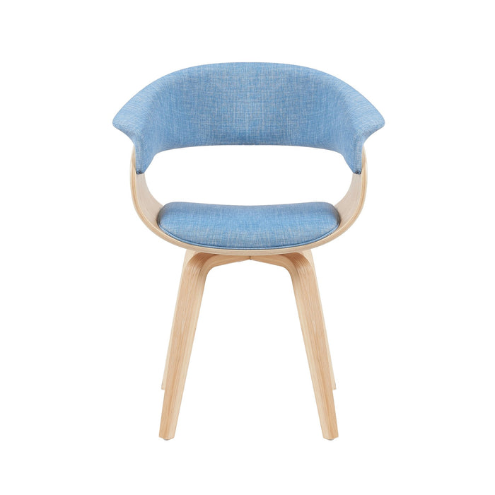 Summer Mid-Century Upholstered Dining Chair in Light Blue and Patterned Oak Finish