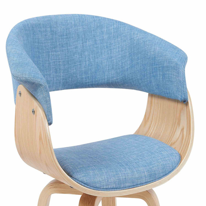 Summer Mid-Century Upholstered Dining Chair in Light Blue and Patterned Oak Finish