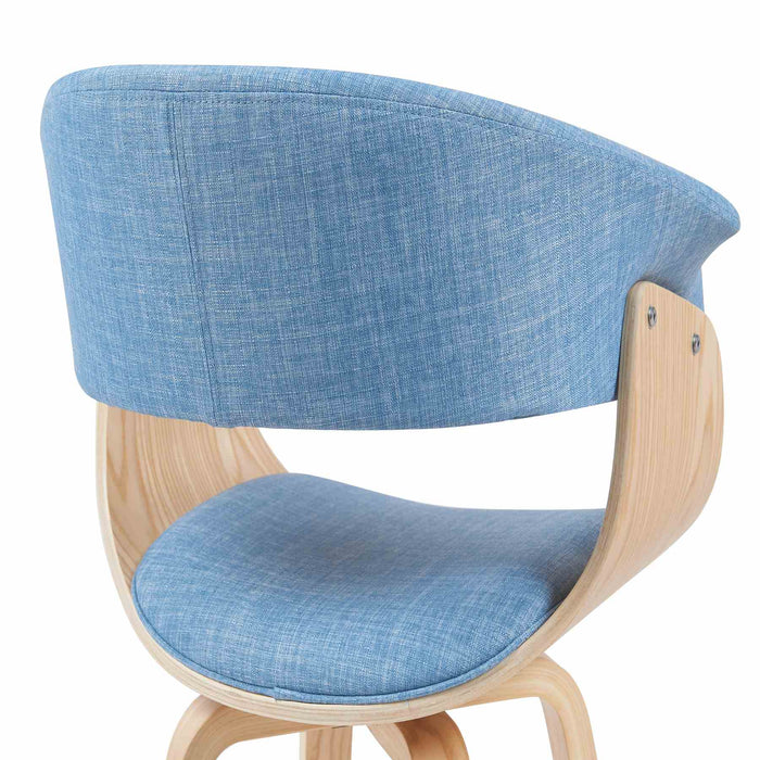 Summer Mid-Century Upholstered Dining Chair in Light Blue and Patterned Oak Finish
