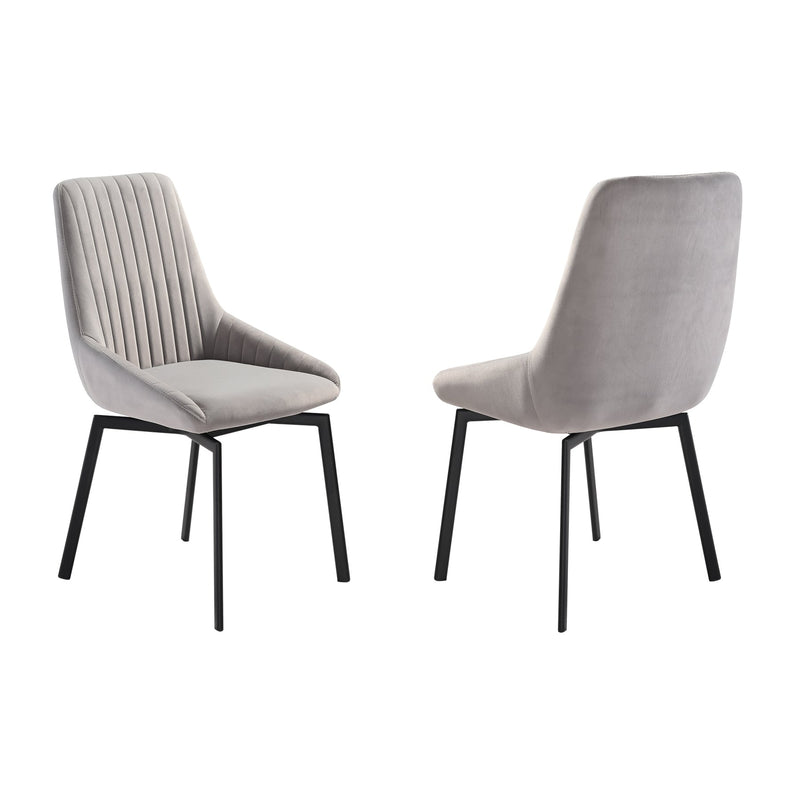 Susie Swivel Upholstered Dining Chair in Gray Fabric with Black Metal Legs - Set of 2 - Furniture City (CA)l
