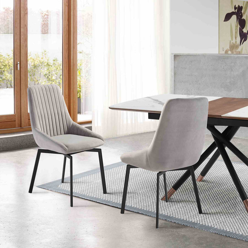 Susie Swivel Upholstered Dining Chair in Gray Fabric with Black Metal Legs - Set of 2 - Furniture City (CA)l