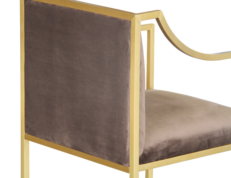 Seville Contemporary Dining Chair in Brushed Gold Finish and Brown Fabric