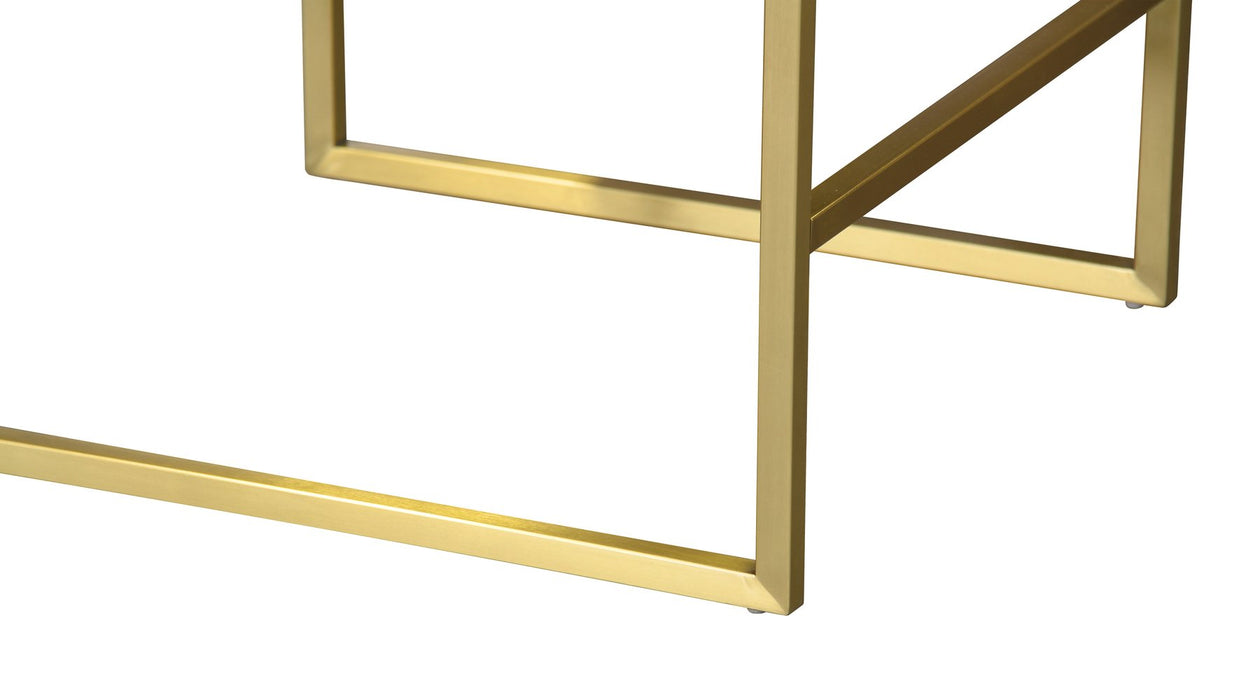 Seville Contemporary Dining Chair in Brushed Gold Finish and Brown Fabric