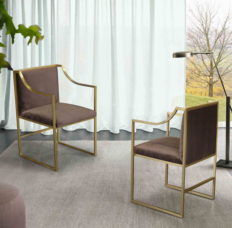 Seville Contemporary Dining Chair in Brushed Gold Finish and Brown Fabric - Furniture City (CA)l