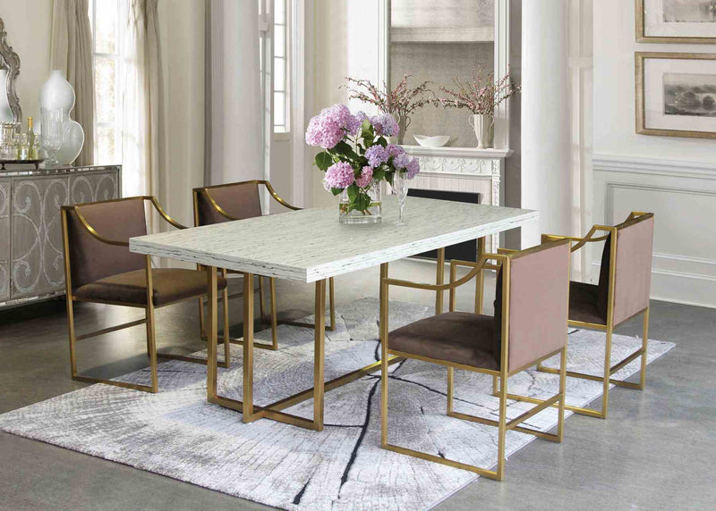 Seville Contemporary Dining Chair in Brushed Gold Finish and Brown Fabric - Furniture City (CA)l